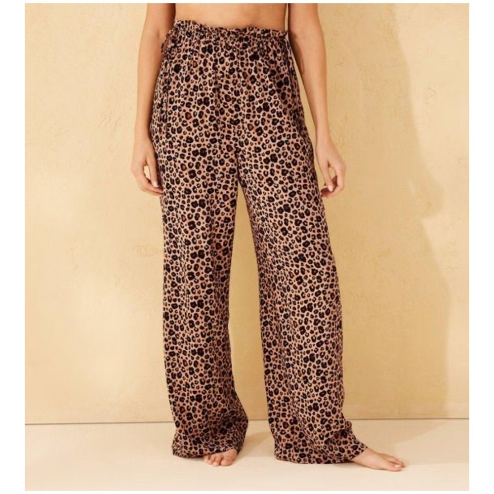 Shade & Shore Swim Cover Up Pants Size M Brown Leopard Resort Beach Vacation NWT